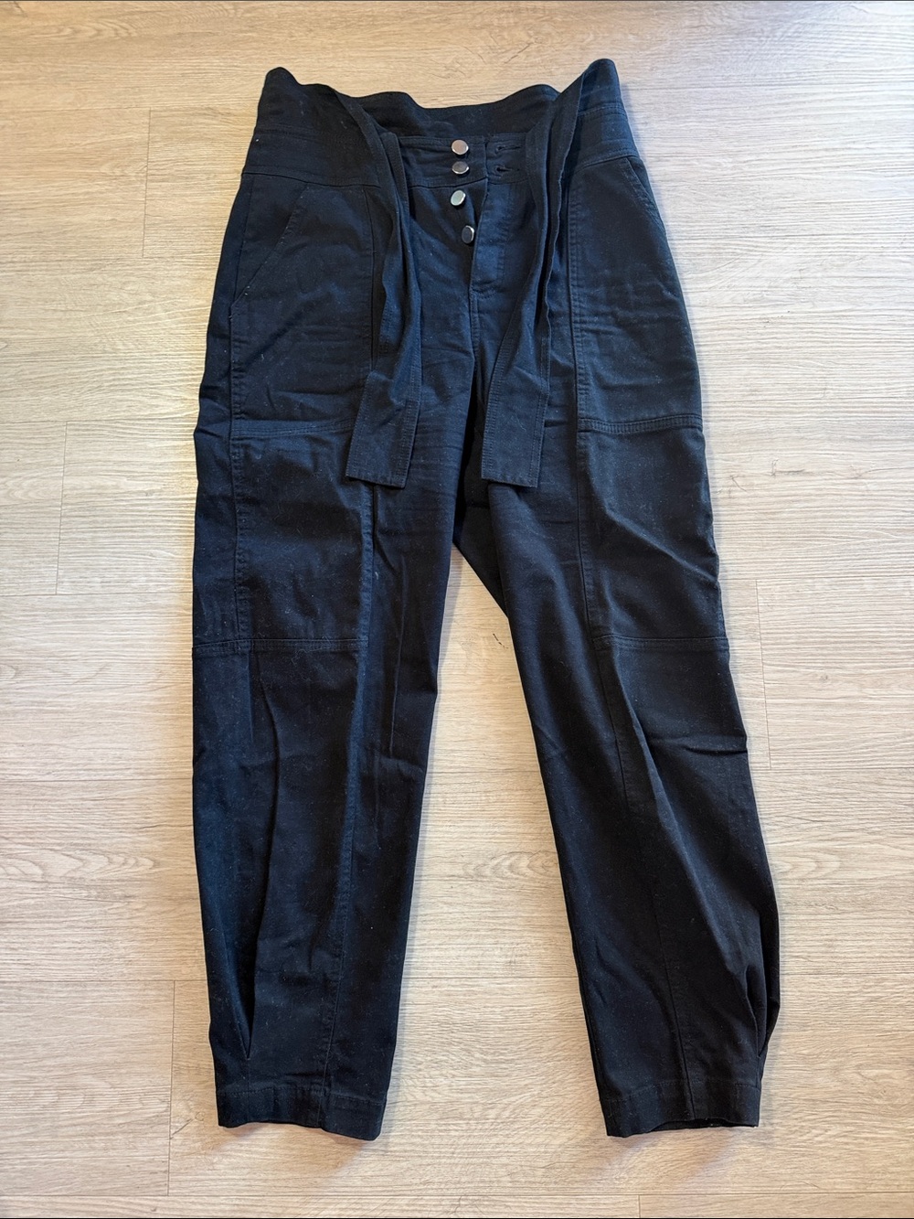 Bar III Black Womenโs Cargo Tapered Pants with Button Fly